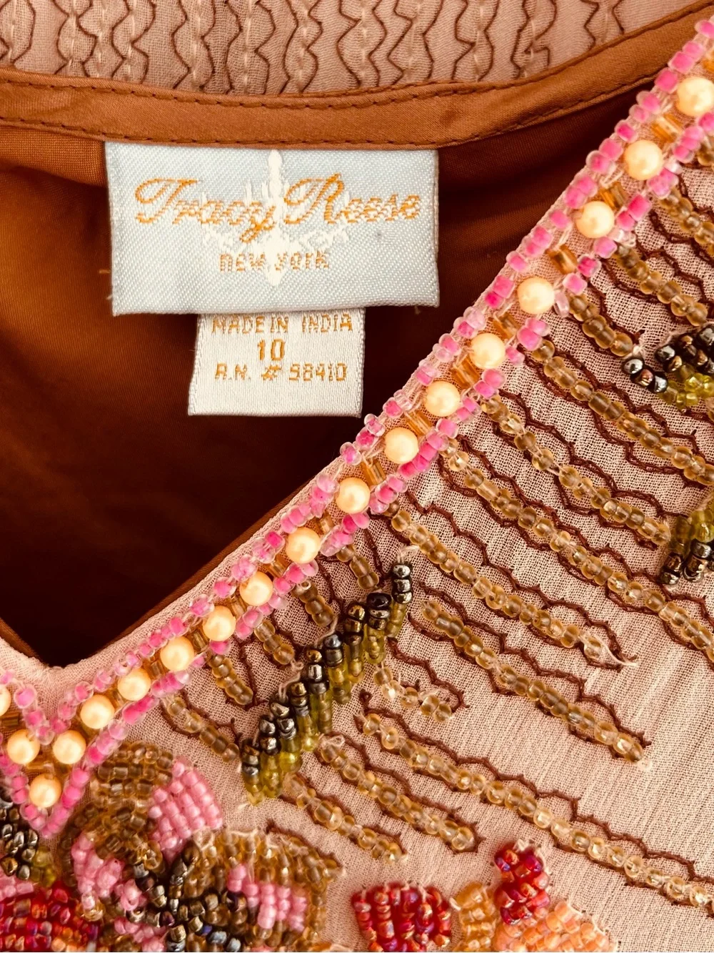 Tracy Reese Blush Pink Floral Beaded Midi Dress - Picture 2 of 5